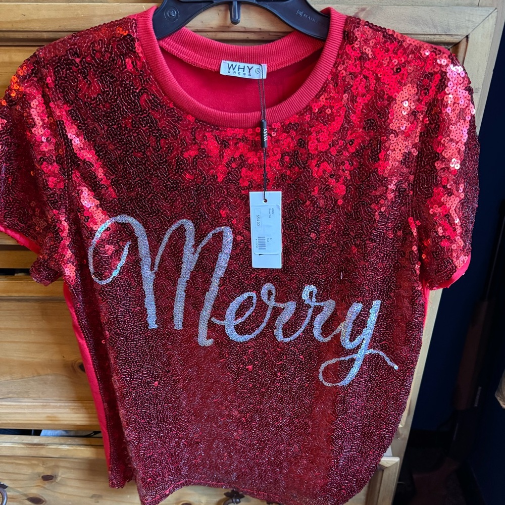 Red sequins Christmas shirt. Women’s S. New with tags